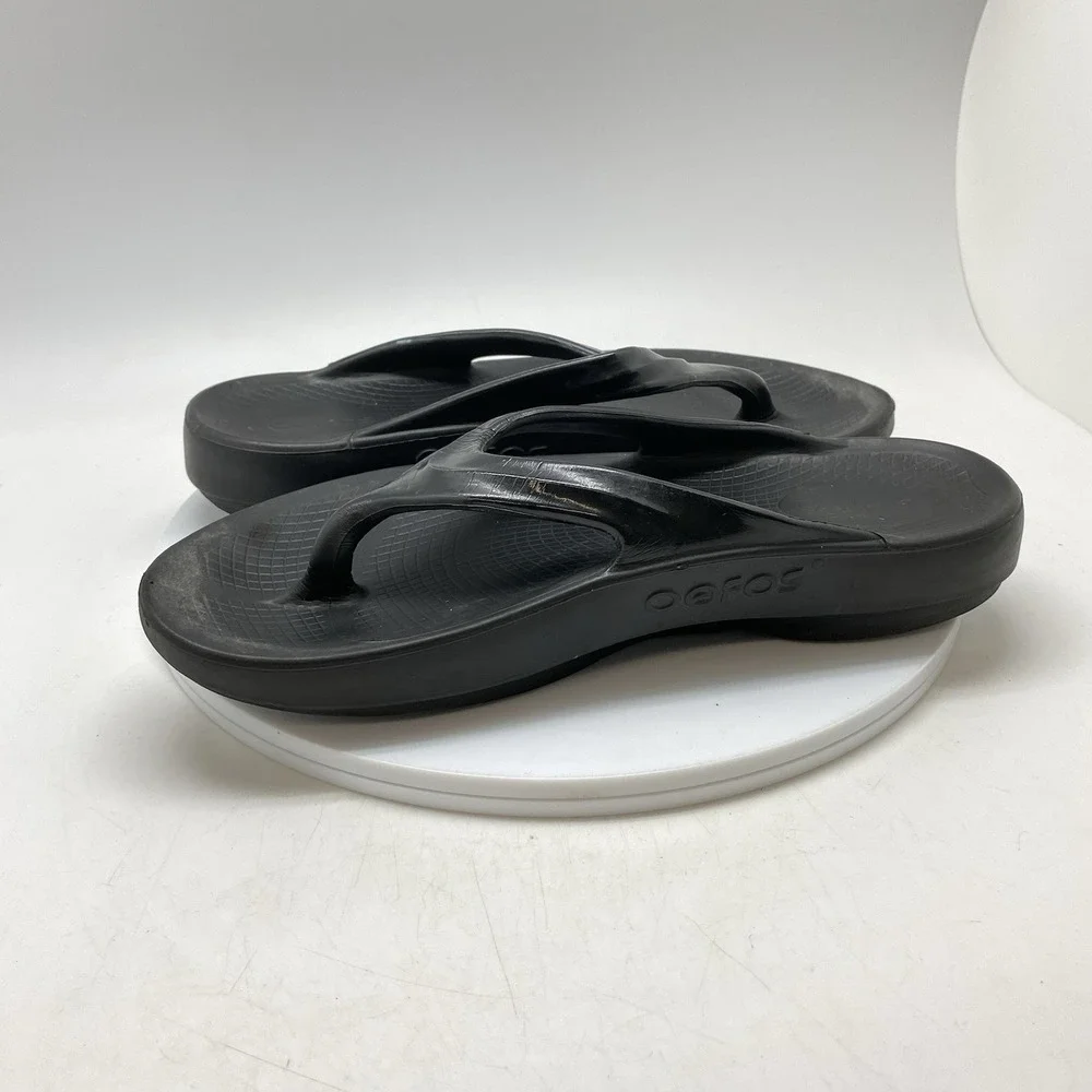 Oofos Oolala Recovery Sandals Womens 9 Black Flip Flops Slip On‎ Thong Comfort